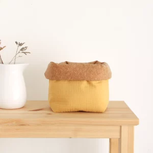 cesta tela amarillo mostaza decoración